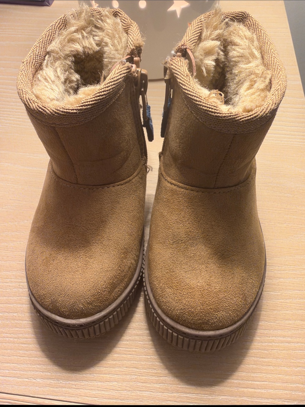 Cat and Jack Tan Faux-Suede Winter Boots with Fleece Lining
